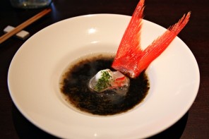 Kinmedai eyeball in seaweed dashi at Tei-An - fascinating textures!