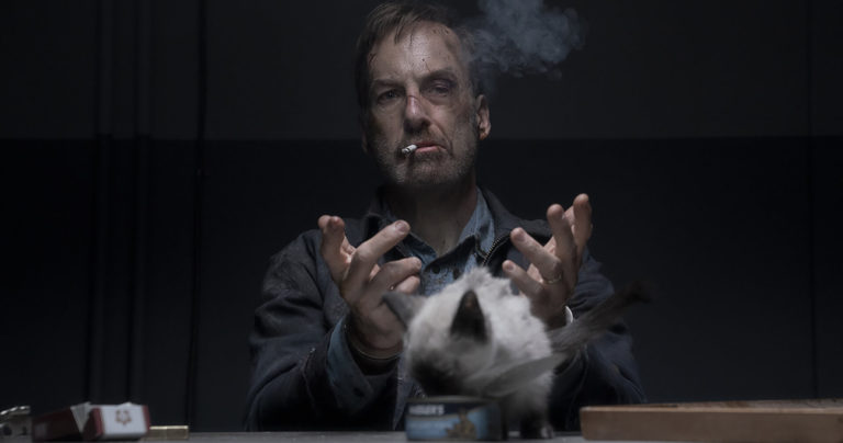 Bob Odenkirk with a cat in Nobody